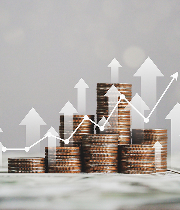 stack of silver coins with trading chart in financial concepts and financial investment business stock growth